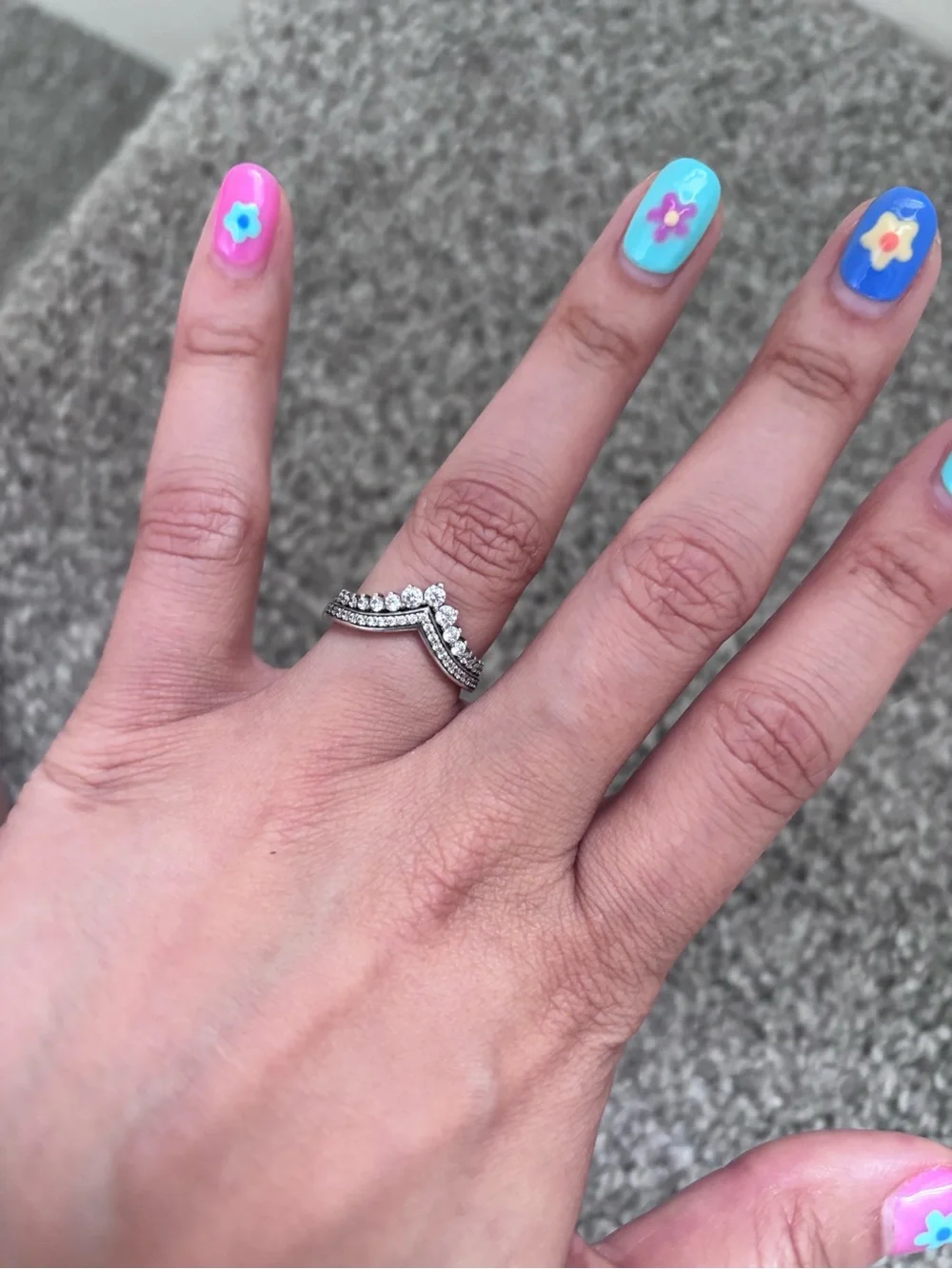 Princess Wishbone Sterling Silver Cubic Zirconia Ring - Silver